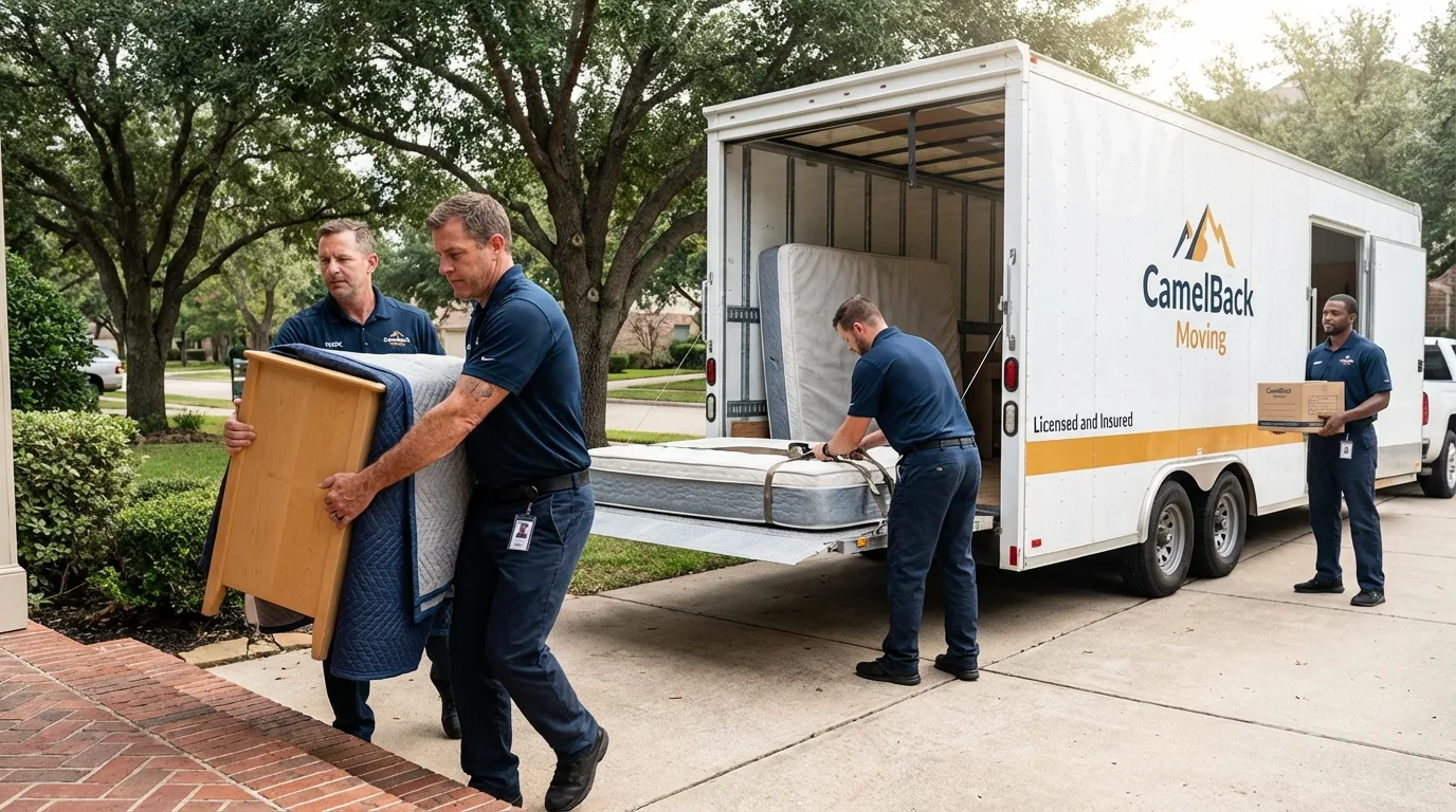 Crew loading residential truck for cross-state move from Manorville, NY