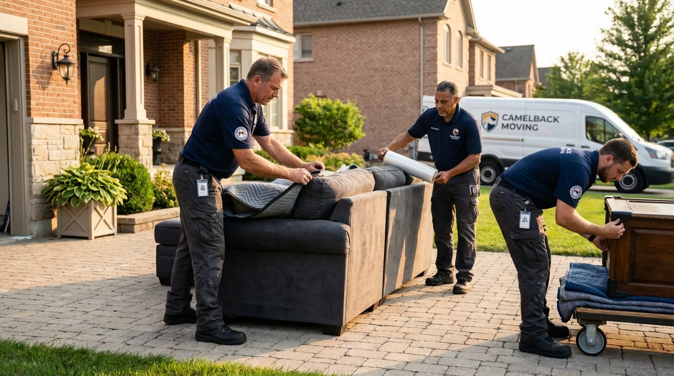 Large estate moving crew wrapping furniture in Manorville, NY